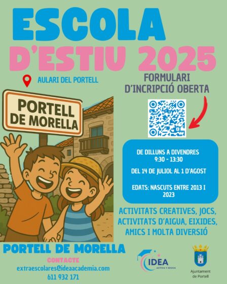 Portell activa una nueva edición de la Escuela de Verano para ofrecer actividades lúdicas y ocio educativo a los niños y niñas durante las vacaciones escolares
