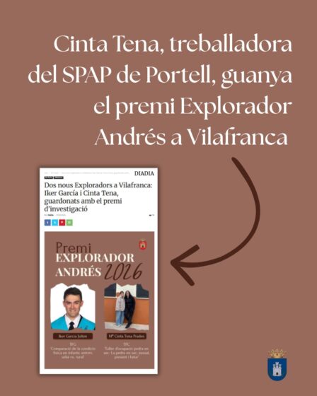 Cinta Tena, trabajadora del SPAP de Portell, gana el Premio Explorador Andrés a Vilafranca